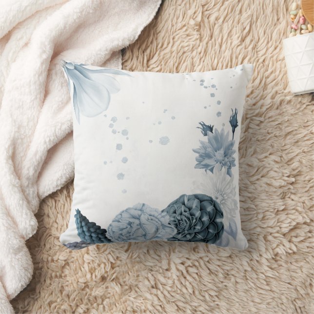 navy dusty blue flowers botanical  cushion (Blanket)