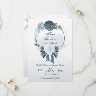 navy dusty blue flowers botanical wedding save the date
