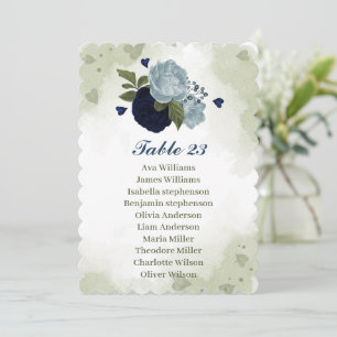 navy & dusty blue flowers green seating chart card