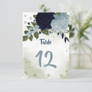 navy & dusty blue flowers green table number