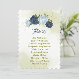 navy dusty blue flowers seating chart card