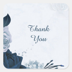 navy & dusty blue flowers thank you square sticker