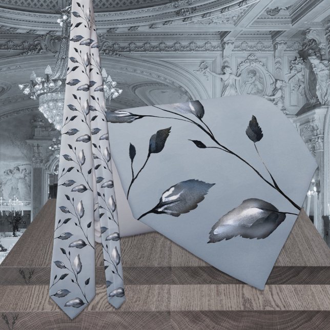 Navy & Dusty Blue Greenery Leaves Wedding Tie (Creator Uploaded)