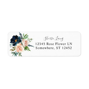 Navy & Dusty Blue Pink Floral 2 Return Address Label