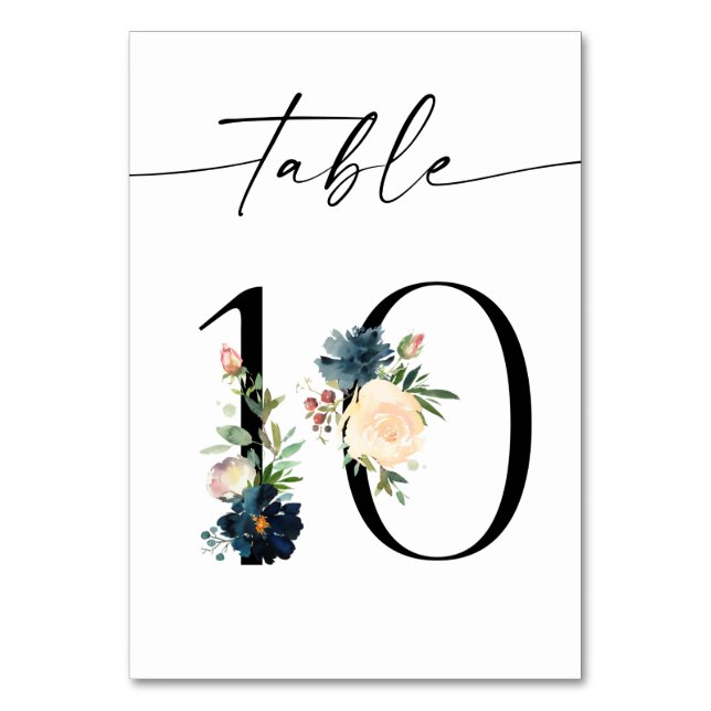 Navy, Dusty Blue & Pink Floral Table Number 10 (Front)