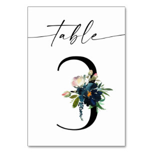 Navy, Dusty Blue & Pink Floral Table Number 3
