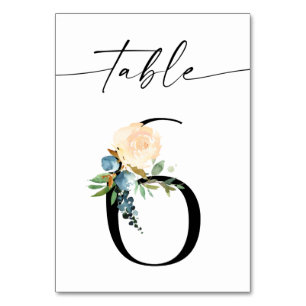 Navy, Dusty Blue & Pink Floral Table Number 6