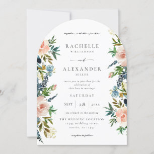Navy, Dusty Blue & Pink Floral Wedding V2 Arc Invitation