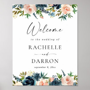 Navy, Dusty Blue & Pink Floral Welcome Sign