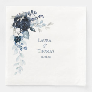 Navy Dusty Blue & White Elegant Wedding Napkin