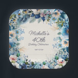Navy Dusty Blue White Floral Women's 40th Birthday Paper Plate<br><div class="desc">Elegant navy,  dusty blue,  and white watercolor floral women's 40th (or any age) birthday party paper plates. Customise with the name of the guest-of-honour,  her age,  and her party date. Contact me for assistance with your customisations or to request additional matching or coordinating Zazzle products for your party.</div>