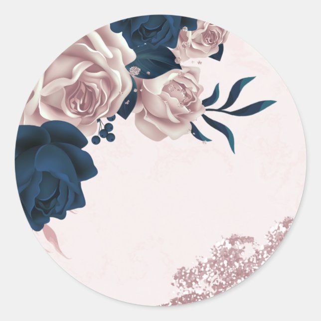 navy & dusty rose flowers pink classic round sticker (Front)
