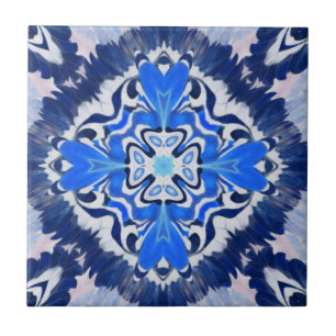 Navy electric blue geometric pattern ceramic tile