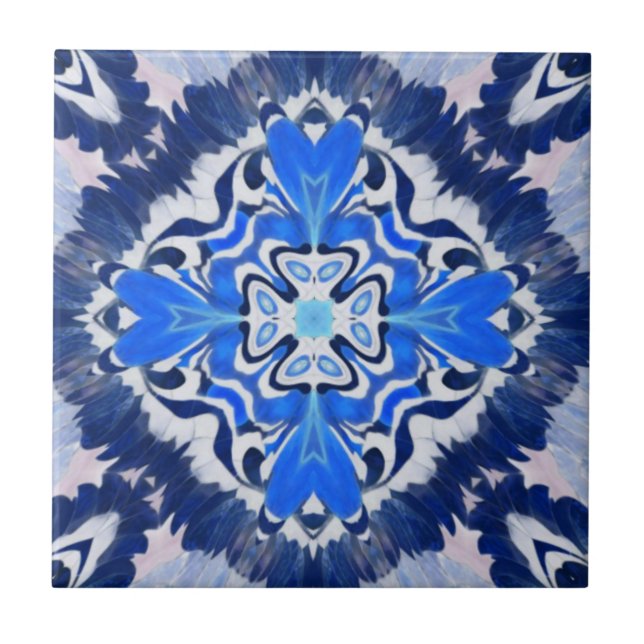 Navy electric blue geometric pattern ceramic tile (Front)