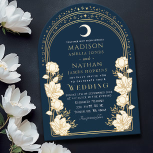 Navy Elegant Arch Art Nouveau Wedding Invitation