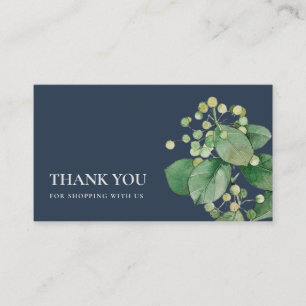NAVY ELEGANT BERRY LEAF FOLIAGE GREENERY THANK YOU BUSINESS CARD