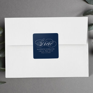 Navy Elegant Calligraphy Graduation Square Sticker