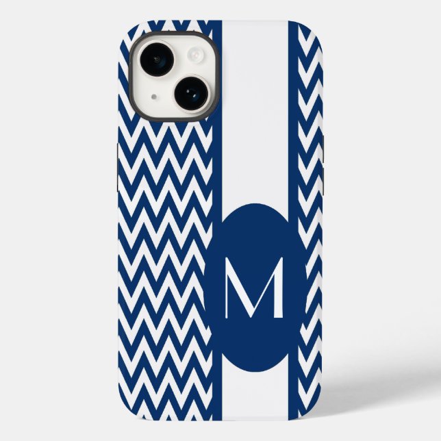 Navy Elegant Chevron Design with monogram Case-Mate iPhone Case (Back)