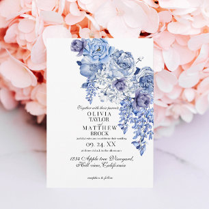 Navy Elegant Floral Classic Wedding  Invitation