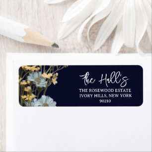 Navy Elegant Floral Wedding Return Address Label