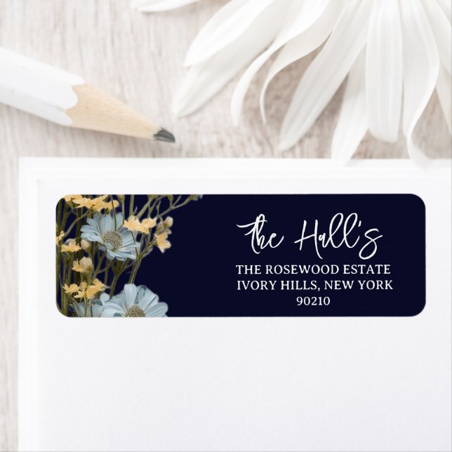 Navy Elegant Floral Wedding  Return Address Label (Insitu)