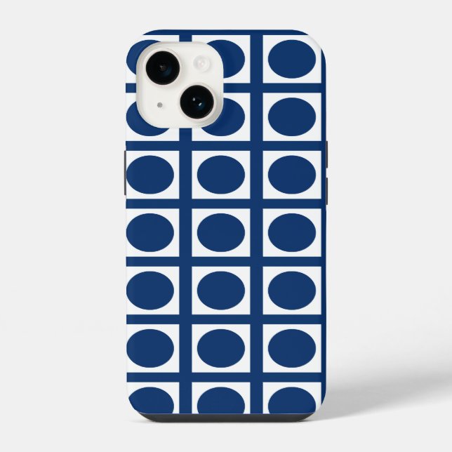 Navy Elegant Grid Dots iPhone Case (Back)