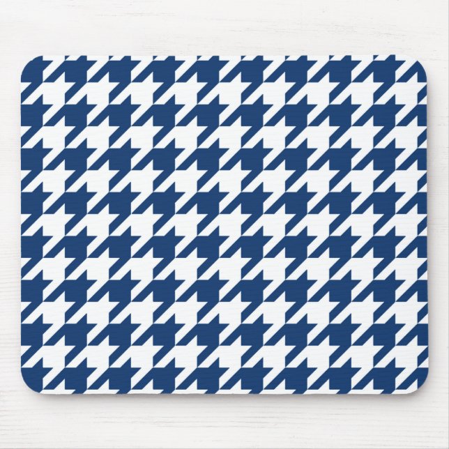 Navy Elegant Houndstooth Mouse Pad (Front)