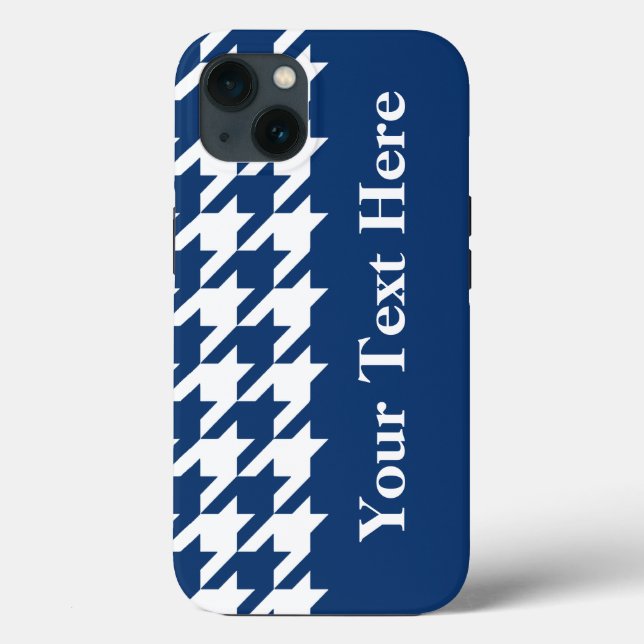 Navy Elegant Houndstooth with custom text Case-Mate iPhone Case (Back)