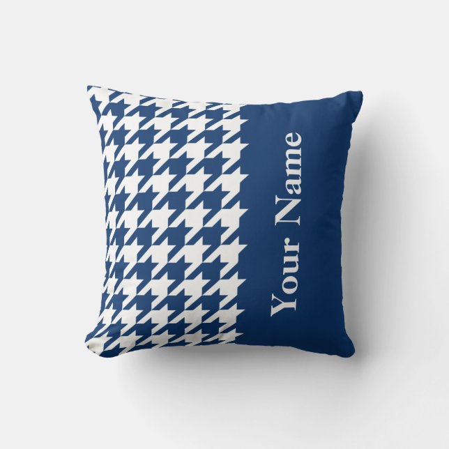 Navy Elegant Houndstooth with name Cushion (Front)