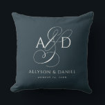 Navy Elegant Initial Script Monogram Wedding Cushion<br><div class="desc">Elegant Initial Script Monogram Classic Wedding throw pillow features a delicate ampersand and your initials,  along with the bride and groom's names and wedding date.</div>