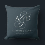 Navy Elegant Initial Script Monogram Wedding Cushion<br><div class="desc">Elegant Initial Script Monogram Classic Wedding throw pillow features a delicate ampersand and your initials,  along with the bride and groom's names and wedding date.</div>