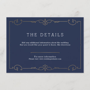 Navy elegant modern classic wedding detail card
