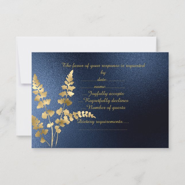 NAVY ELEGANT MODERN GOLD LEAF RSVP CARD (Front)