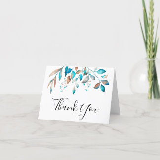 Navy Elegant Wedding Foliage Thank You Card