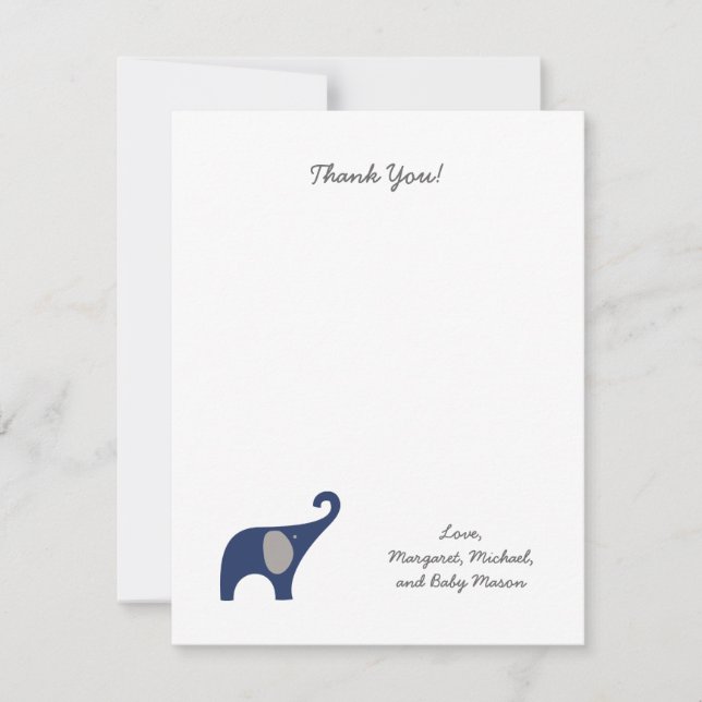 Navy Elephant Baby Shower Thank You Notes / boy (Front)