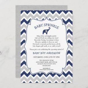 Navy elephant BOY baby sprinkle with cute poem Invitation
