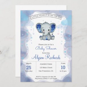 Navy elephant Watercolor Baby Shower Invitation