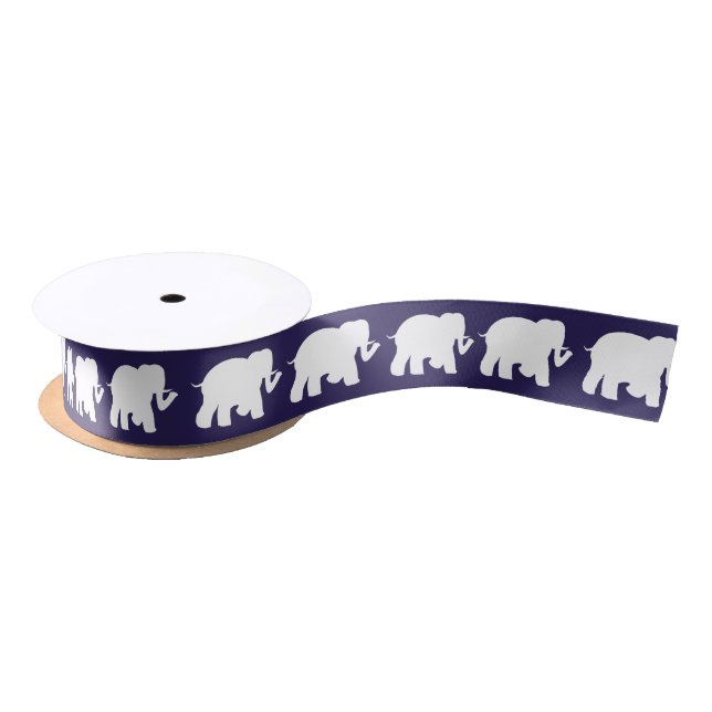 Navy elephants ribbon satin ribbon (Spool)