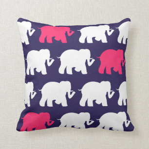 Navy elephants throw pillow