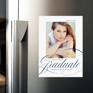Navy Eloquence Photo Graduation Magnetic Invitation