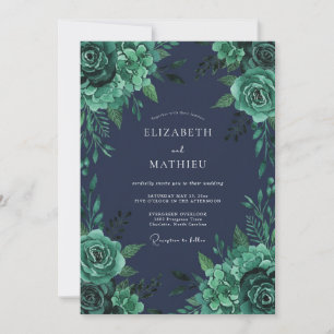 Navy Emerald Winter Wedding Invitation