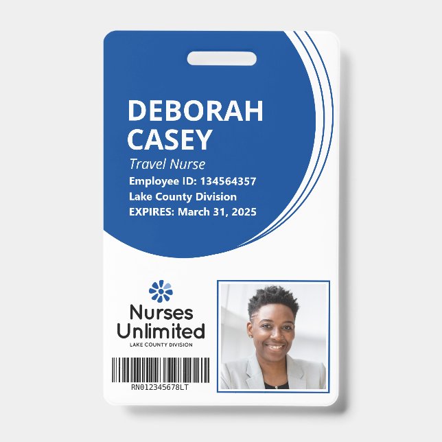 Navy Employee ID Security Photo Badge with Barcode (Front)