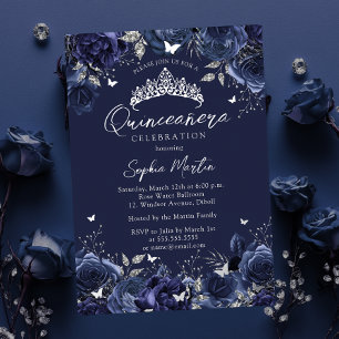 Navy Enchanting Floral Butterfly Quinceanera