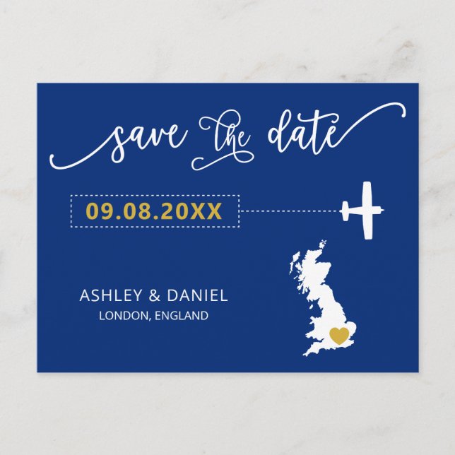 Navy England Scotland Wedding Save the Date UK Map Postcard (Front)