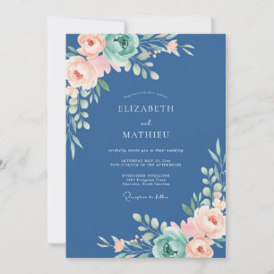 Navy Ethereal Bloom Flourish Wedding Invitation