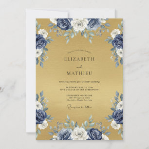 Navy Ethereal Flourish Wedding Invitation