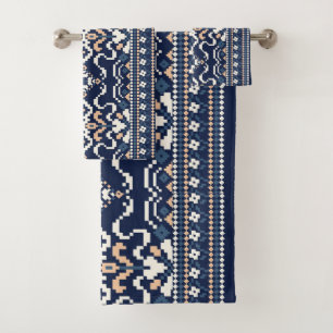 Navy Ethnic Pattern Towel Set for Stylish Homes