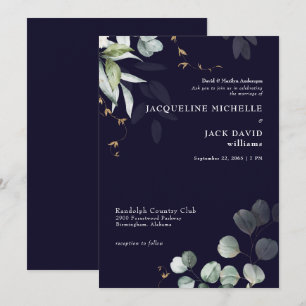 Navy Eucalyptus Elegance Bride Parents Wedding  Invitation