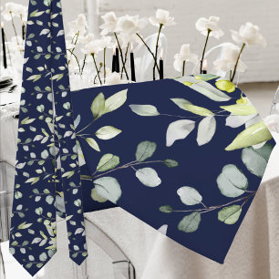 Navy Eucalyptus Greenery Wedding Neck Tie