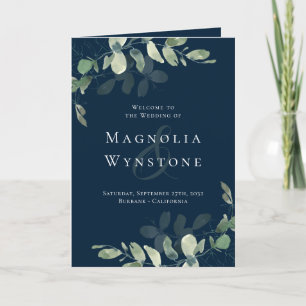 Navy Eucalyptus Order of Ceremony Wedding Program